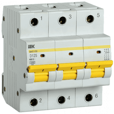 Автоматический выключатель IEK ВА47-150 3Р 125А 15кА х-ка D MVA50-3-125-D