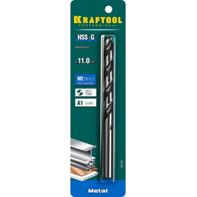 KRAFTOOL HSS-G 11.0 х142мм, Сверло по металлу HSS-G, сталь М2(S6-5-2) 29651-11