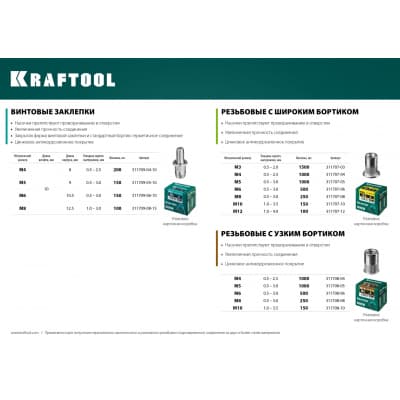 Винтовые заклепки Bolt, М6 х 10.5 мм, стальные, штифт 10 мм, 150 шт, KRAFTOOL 311709-06-10
