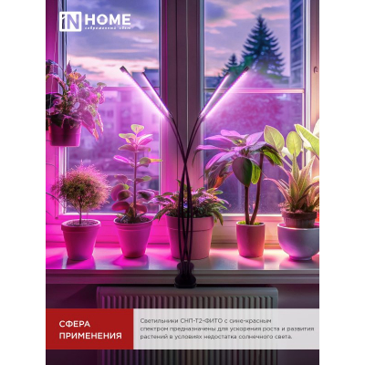 Светильник настольный на прищепке светодиодный IN HOME СНП-Т2-ФИТО 4П40 красно-синий 40Вт 4 плафона, пульт на шнуре 4690612053554