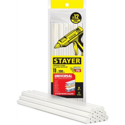 STAYER Universal прозрачные универсальные клеевые стержни, d 11 мм х 200 мм 12 шт. 250 г. 06821-12