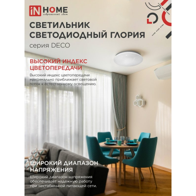 Светильник светодиодный IN HOME DECO ГЛОРИЯ 95Вт 230В 6500К 10000Лм 483х67мм 4690612058627