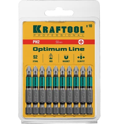 Набор бит KRAFTOOL PH2, 50 мм, 10 шт., Cr-Mo сталь 26122-2-50-10