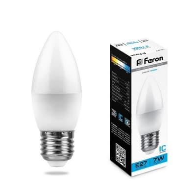 Лампа светодиодная FERON LB-97, C37 (свеча), 7W 230V E27 6400К (дневной) 25883