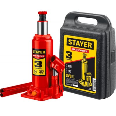 STAYER RED FORCE 3т 194-375мм домкрат бутылочный гидравлический в кейсе 43160-3-K_z01