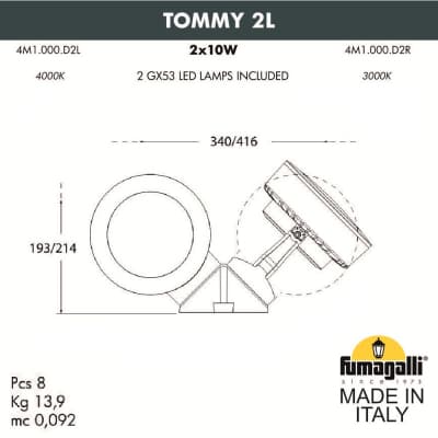 Фасадный светильник FUMAGALLI TOMMY 2L 4M1.000.000.AXD2L