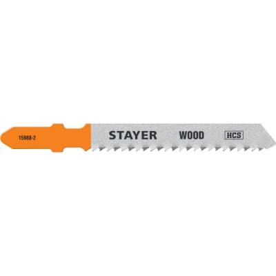 Полотна Stayer", t119b, для эл/лобзика, hcs, по дереву, фанере, дсп, t-хвост., шаг 2мм, 50мм, 2шт 15988-2_z02