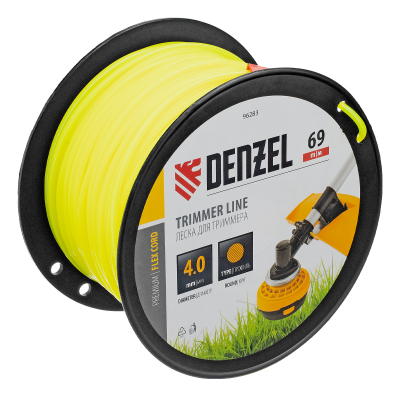 Леска для триммера круглая, 4,0мм х 69м, на DIN катушке FLEX CORD,  Denzel 96283
