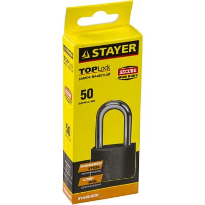 Замок навесной TOPLock STAYER 50х42х22 мм, металлический корпус, закаленная удлиненная дужка 37160-50-1