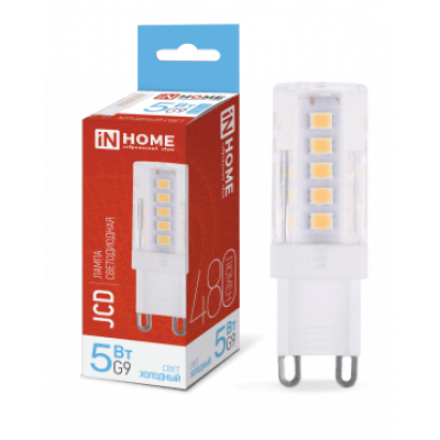 Лампа светодиодная LED-JCD 5Вт 230В G9 6500К 480Лм IN HOME 4690612036342