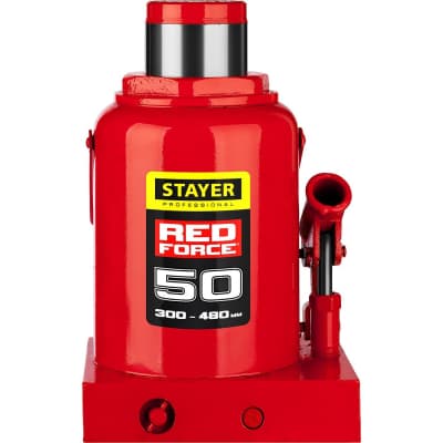 Домкрат бутылочный гидравлический RED FORCE STAYER 50т, 300-480 мм 43160-50_z01