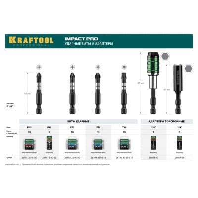 Биты KRAFTOOL PH2, 50 мм, 2 шт., Cr-Mo сталь 26191-2-50-S2
