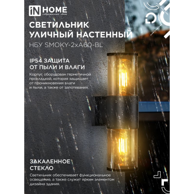 Светильник уличный настенный двусторонний IN HOME НБУ SMOKY-2хA60-BL алюминиевый черный IP54 4690612052908