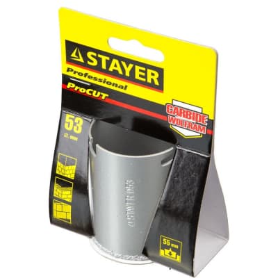 Кольцевая коронка STAYER Ø 53 мм, L - 55 мм, карбид-вольфрамовая крошка 33345-53