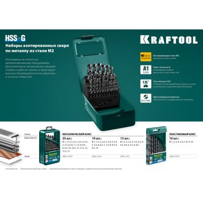 KRAFTOOL HSS-G 25шт(1-13мм), Набор сверл по металлу HSS-G, сталь М2(S6-5-2) 29651-H25