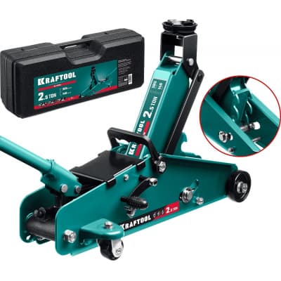 KRAFTOOL S-PIN 2.5т 140-385мм подкатной домкрат с увеличенным подъемом и фиксатором в кейсе 43457-2.5-K