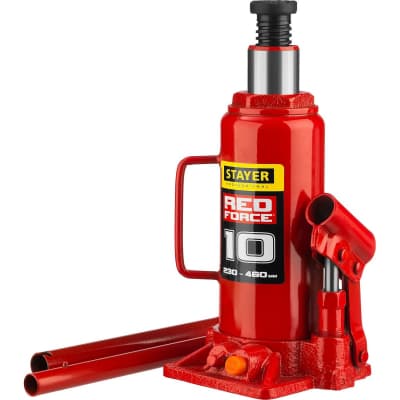 Домкрат бутылочный гидравлический RED FORCE STAYER 10т, 230-460 мм 43160-10_z01