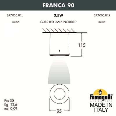 Потолочный накладной светильник FUMAGALLI FRANCA 90 3A7.000.000.WXU1L