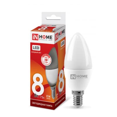 Лампа светодиодная LED-СВЕЧА-VC 8Вт 230В Е14 6500К 600Лм IN HOME 4690612024806