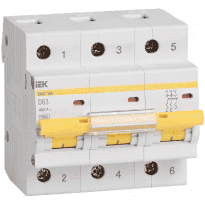Автоматический выключатель IEK ВА47-100 3Р 16А 10кА х-ка D MVA40-3-016-D