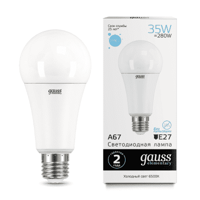 Лампа светодиодная Gauss LED Elementary A67 35W E27 6500K 70235