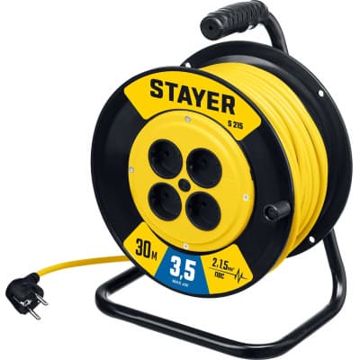 Силовой удлинитель на катушке STAYER ПВС 2х1.5 30м 3500Вт, S 215 55072-30