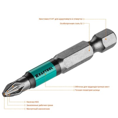 Набор бит Optimum Line KRAFTOOL PZ2, 50 мм, 10 шт., Cr-Mo сталь 26124-2-50-10