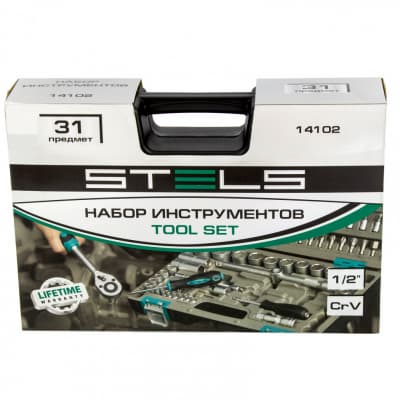 Набор инструментов, 1/2, CrV, пластиковый кейс, 31 предмет Stels 14102