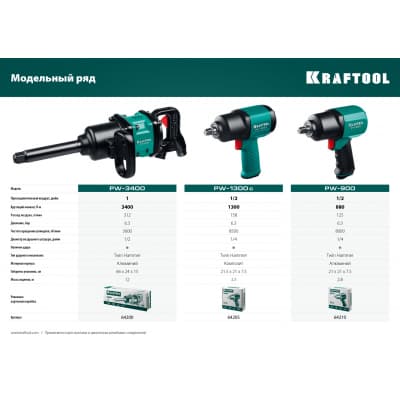 KRAFTOOL PW-900 ударный пневматический гайковерт, 1/2", 880 Нм 64210
