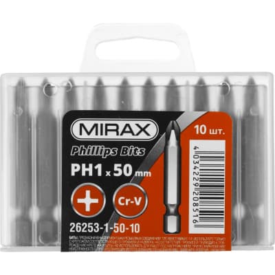 Набор бит MIRAX PH1, 50 мм, 10 шт., Cr-V сталь 26253-1-50-10
