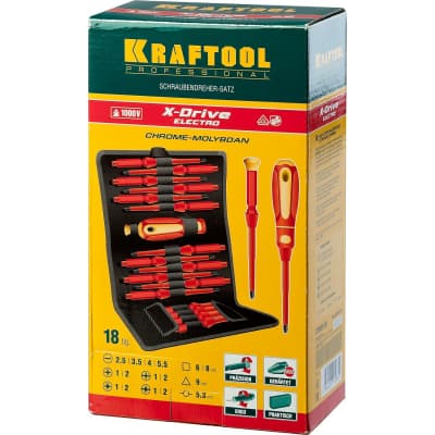 Набор высоковольтных отверток со сменными стержнями KRAFTOOL 18 шт., Х-Drive ELECTRO 220092-H18