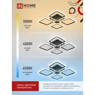Светильник светодиодный IN HOME ELEGANT ARIS-B 60Вт 230В 3000-6500K 4700Лм 450х450х75мм c пультом ДУ черный 4690612043357