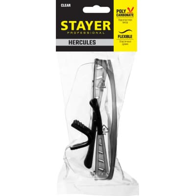 STAYER HERCULES Прозрачные, очки защитные открытого типа, мягкие двухкомпонентные дужки. 2-110431_z01