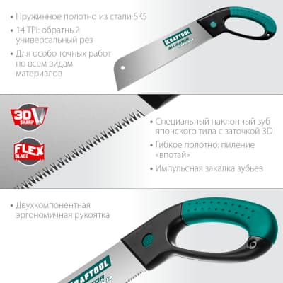 Ножовка по дереву KRAFTOOL 14 TPI, 300 мм, KATRAN "FINE CUT" 1-15181-30-14