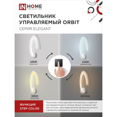 Светильник светодиодный IN HOME ELEGANT ORBIT 15Вт 230В 3000-6500K 1200Лм STEP COLOR белый 4690612051451