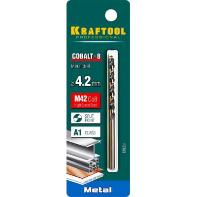 KRAFTOOL COBALT 4.2 х75мм, Сверло по металлу HSS-Co(8%) , сталь М42(S2-10-1-8) 29656-4.2