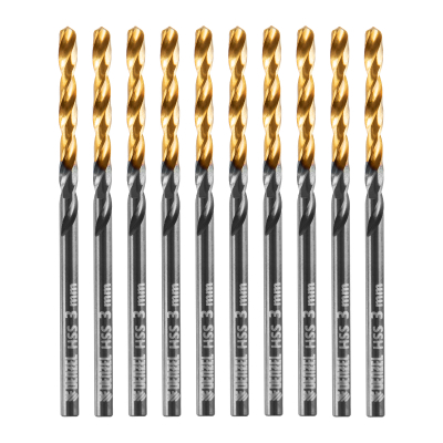 Сверло по металлу, 3 мм, HSS-Tin, Golden Tip, 10 шт. Denzel 717205