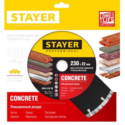 BETON 230 мм, диск алмазный отрезной по бетону, кирпичу, плитке, STAYER Professional 3660-230_z02