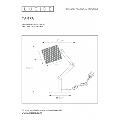 Интерьерная настольная лампа Lucide Tampa 45592/81/30