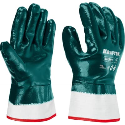 Особопрочные перчатки KRAFTOOL, нитриловое покрытие, максимальная защита от нефтепродуктов, износостойкие, L(9), HYKRAFT 11288-L