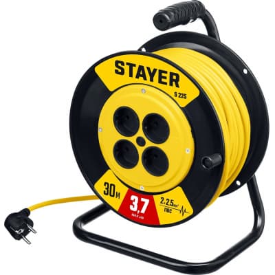 Силовой удлинитель на катушке STAYER ПВС 2х2.5 30м 3750Вт, S 225 55070-30