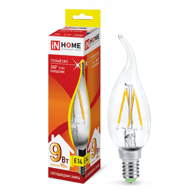 Лампа светодиодная LED-СВЕЧА НА ВЕТРУ-deco 9Вт 230В Е14 3000К 810Лм прозрачная IN HOME 4690612026220