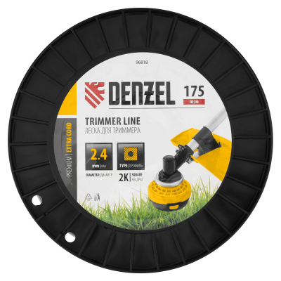 Леска для триммера двухкомпонентная квадрат, 2,4мм х 175м, на DIN катушке EXTRA CORD Denzel 96818