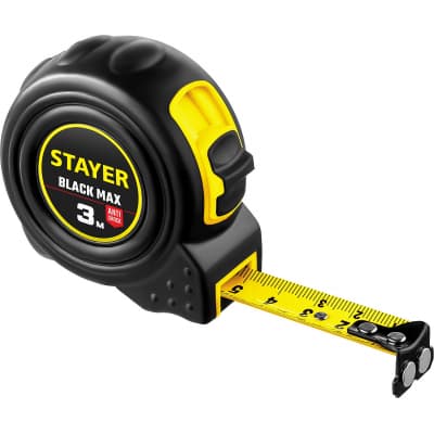 STAYER BlackMax 3м / 16мм рулетка в ударостойком полностью обрезиненном корпусе  и двумя фиксаторами 3410-03_z02