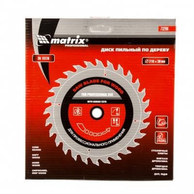 Пильный диск по дереву, 210 х 30 мм, 36 зубьев Matrix Professional 73290