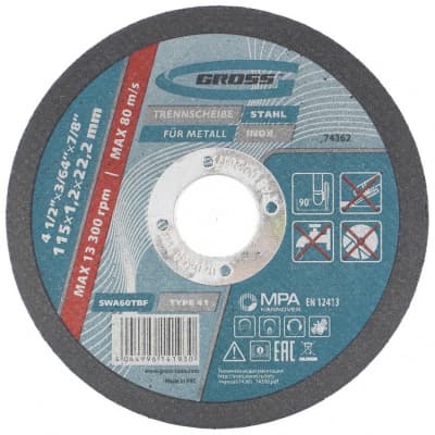 Круг отрезной по металлу, 115 х 1,2 х 22 мм Gross 74362