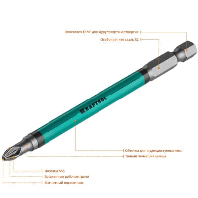 Набор бит Optimum Line KRAFTOOL PZ2, 100 мм, 10 шт., Cr-Mo сталь 26124-2-100-10