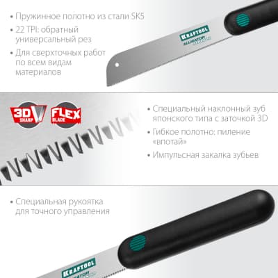Ножовка по дереву KRAFTOOL 22 TPI, 185 мм, KATRAN "PRECISION" 1-15194-18-22