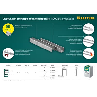 KRAFTOOL 16 мм скобы для степлера тип 80, 5000 шт 31780-16