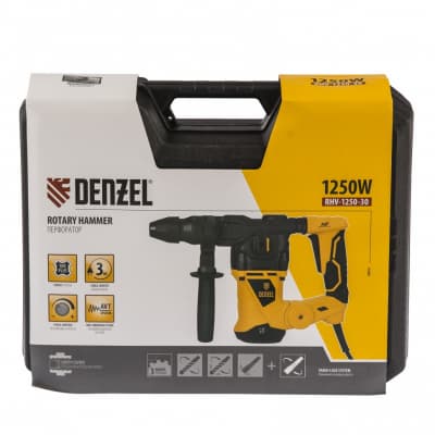 Перфоратор электрический RHV-1250-30, SDS-plus, 1250 Вт, 5 Дж, 3 плюс 1 режим Denzel 26612